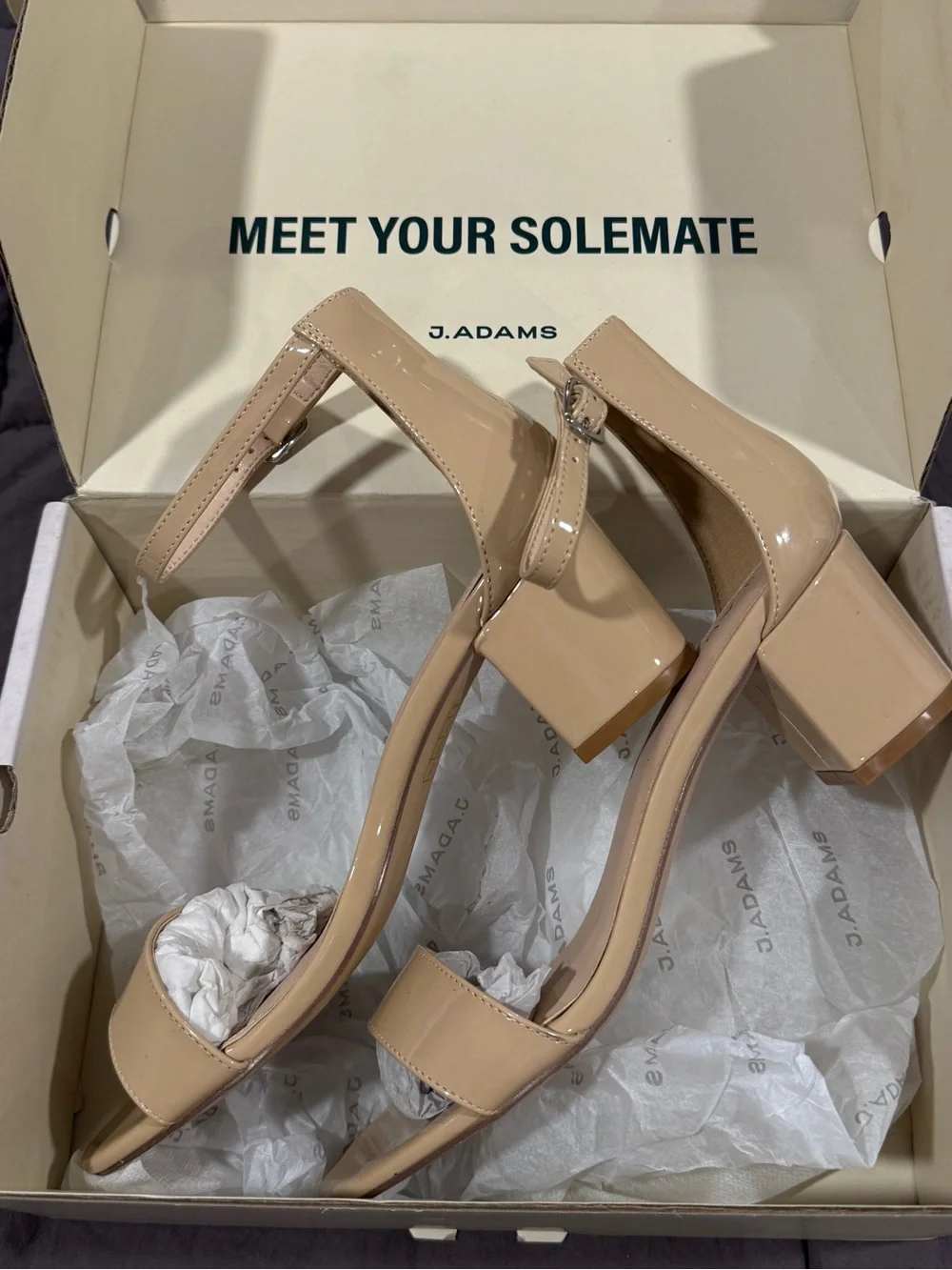 J. Adams Daisy Patent Nude Block Heel Sandals